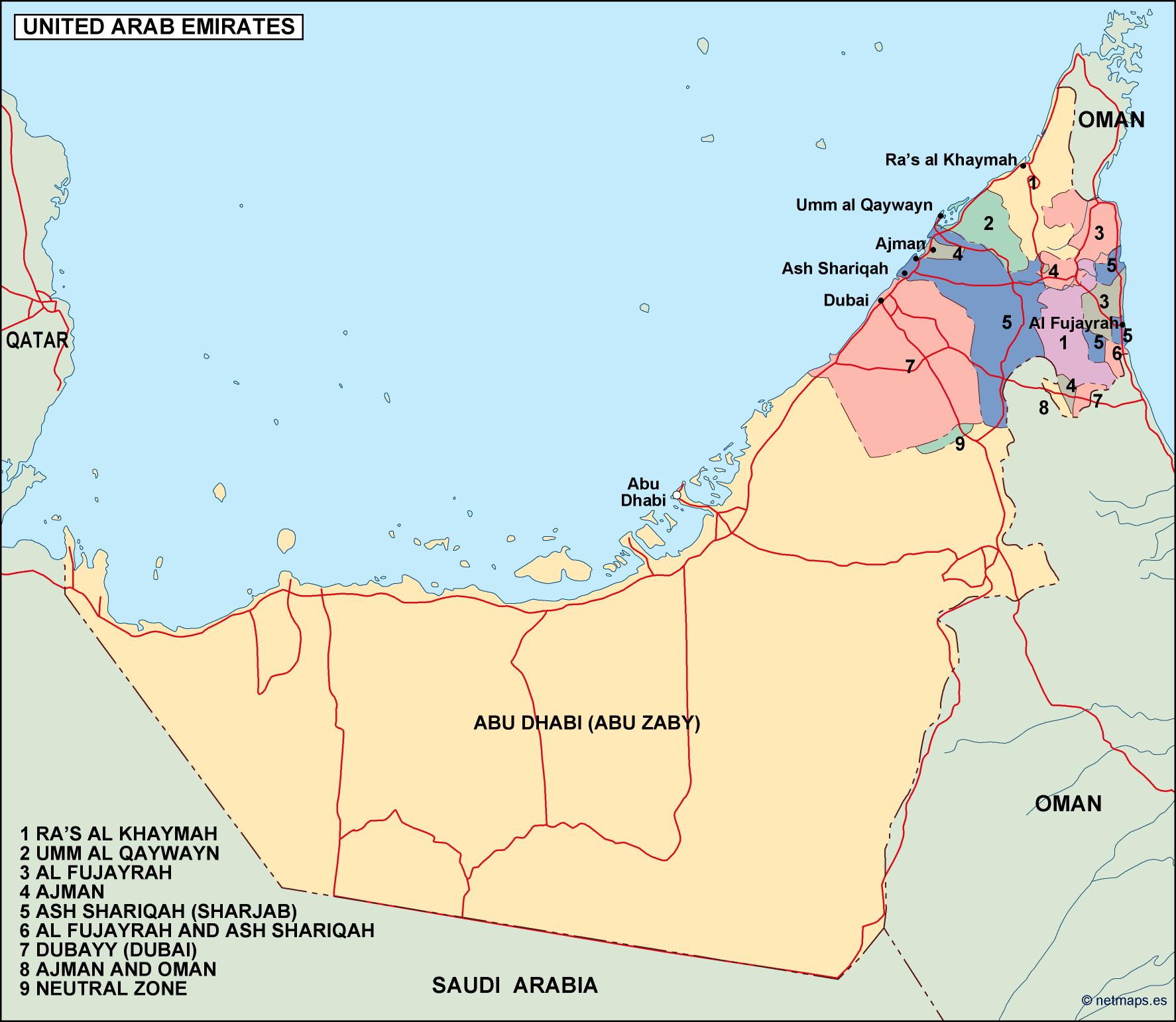 United arab emirates political eps map vector