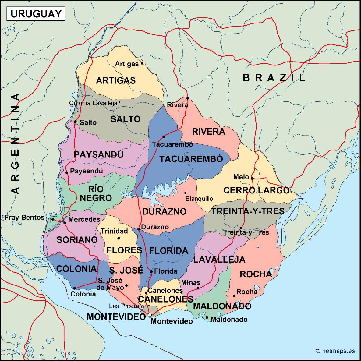 Uruguay political eps map vector