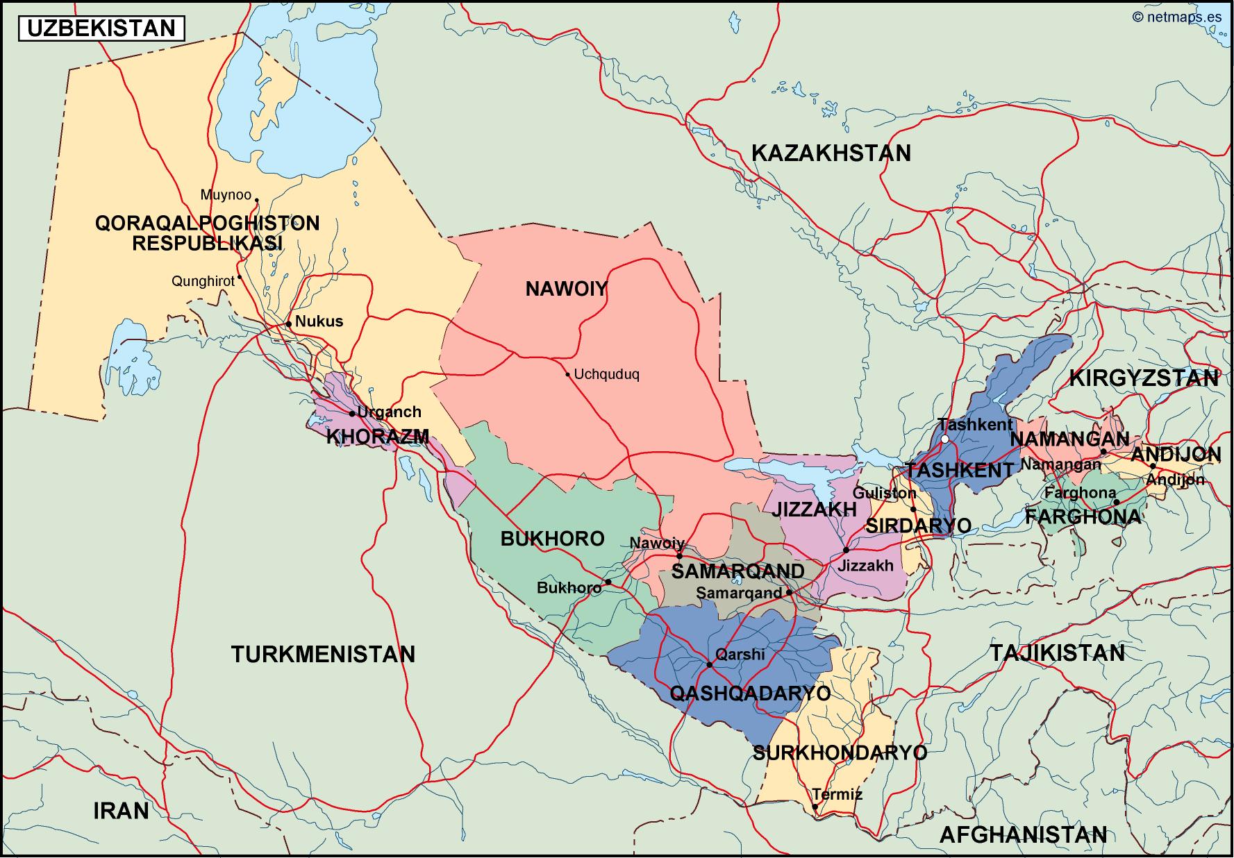 Uzbekistan political eps map vector