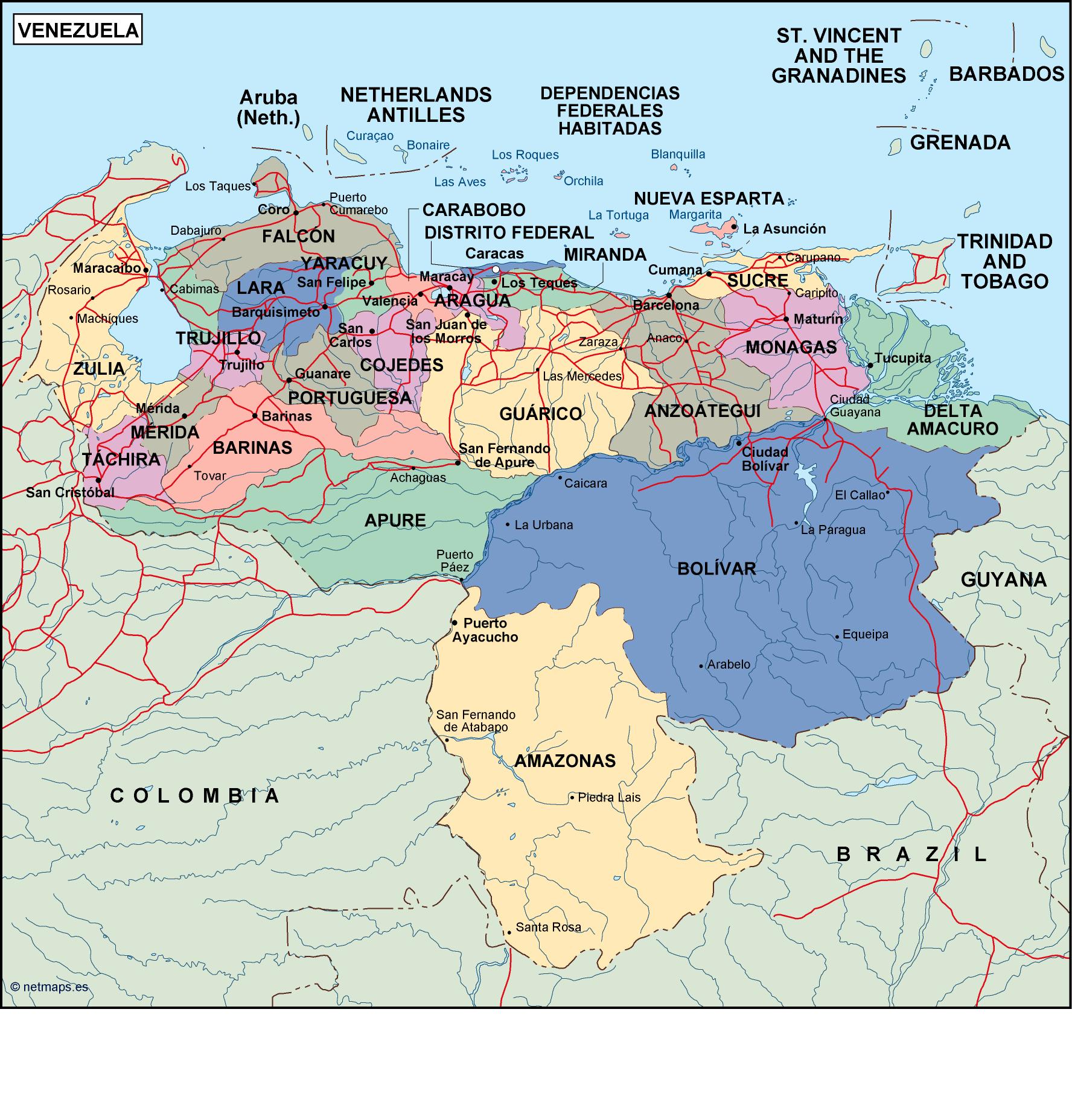Venezuela political eps map vector