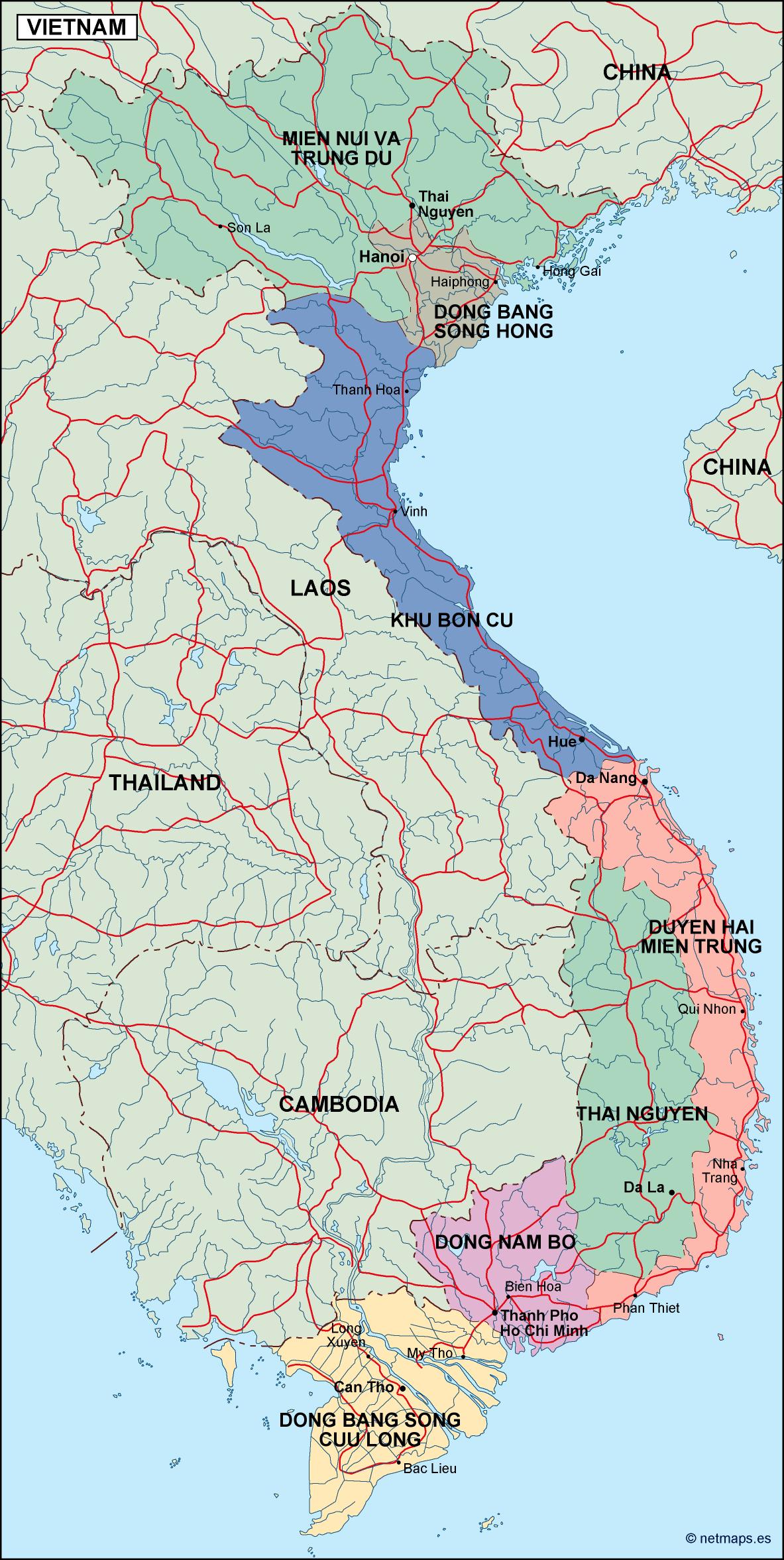 Vietnam political eps map vector