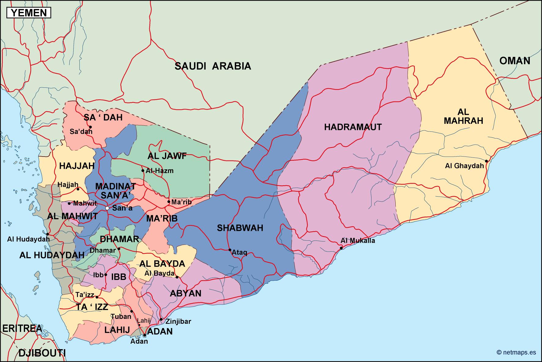 Yemen political eps map vector