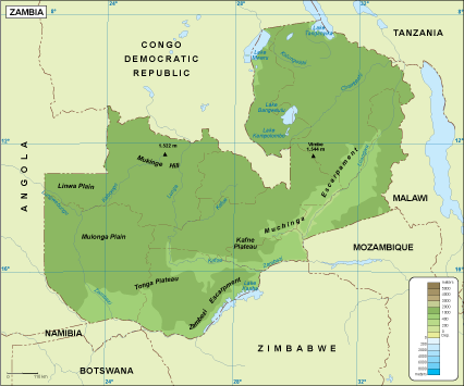 Zambia physical eps map vector