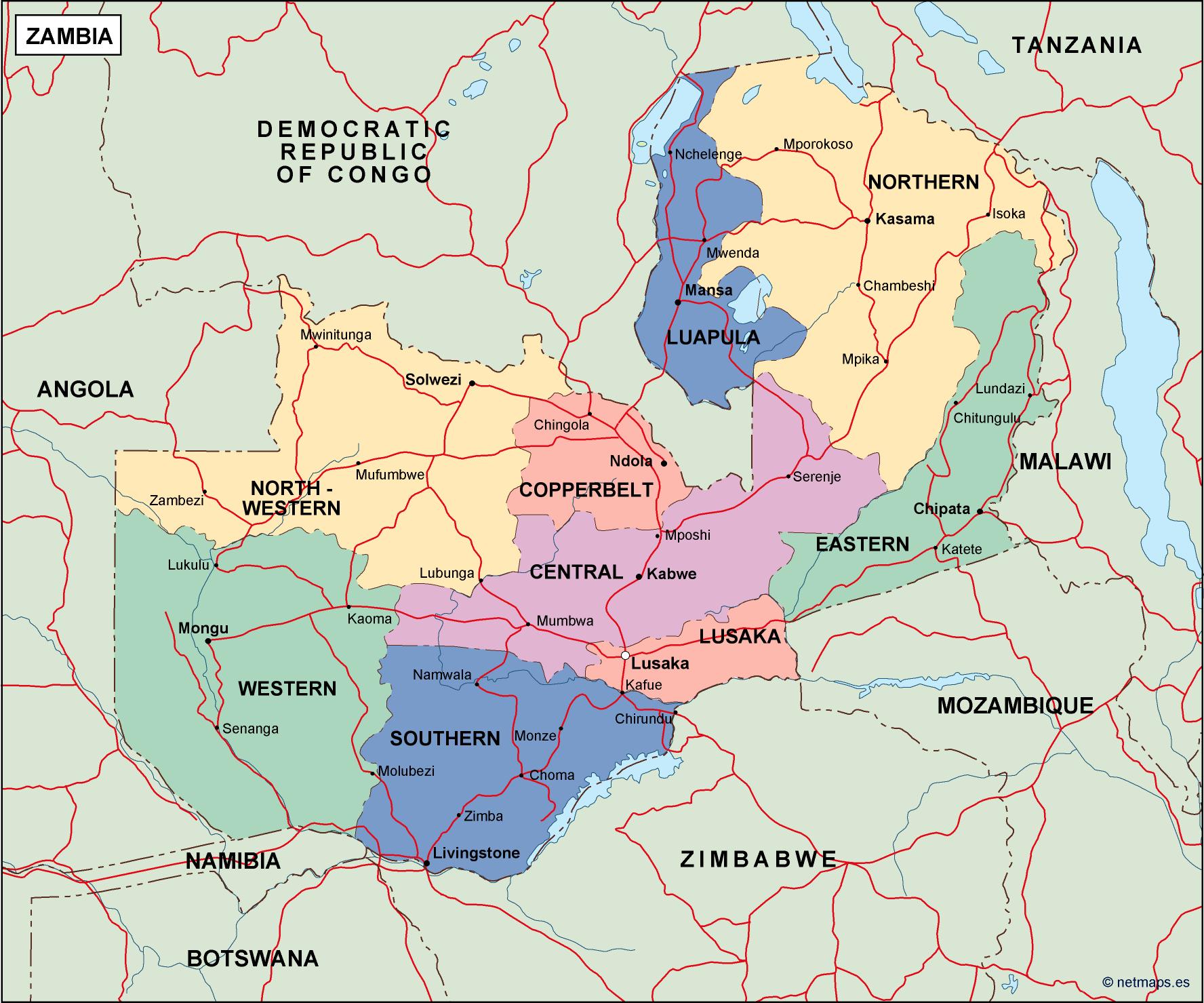 Zambia political eps map vector