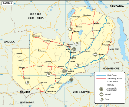 Zambia transportation eps map vector