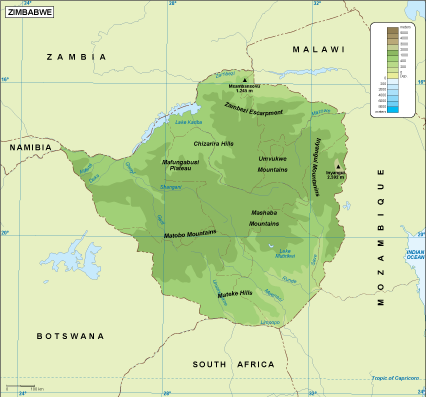 Zimbabwe physical eps map vector